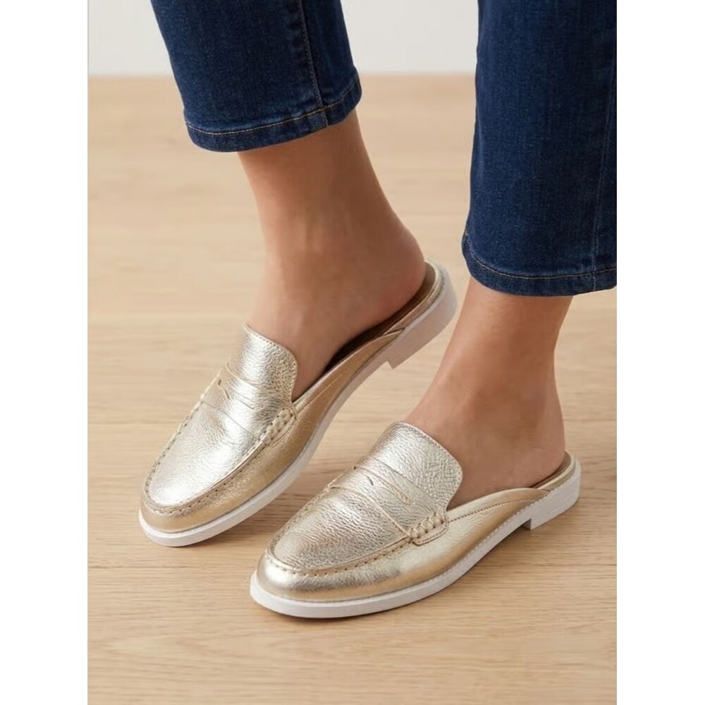 Aerosoles Sally Metallic Gold Penny Loafer Slip-on  Mules Women's Size 8M